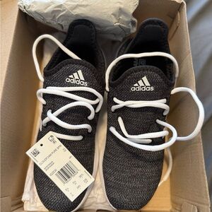 Adidas Charcoal Knit Sneakers with White Laces